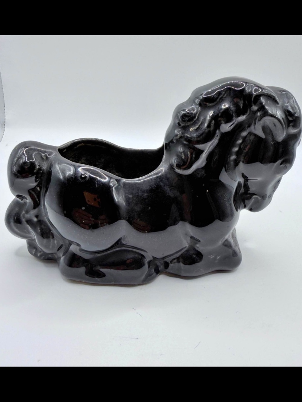 Black Ceramic Pony Planter - Decorative Home Accent vintage